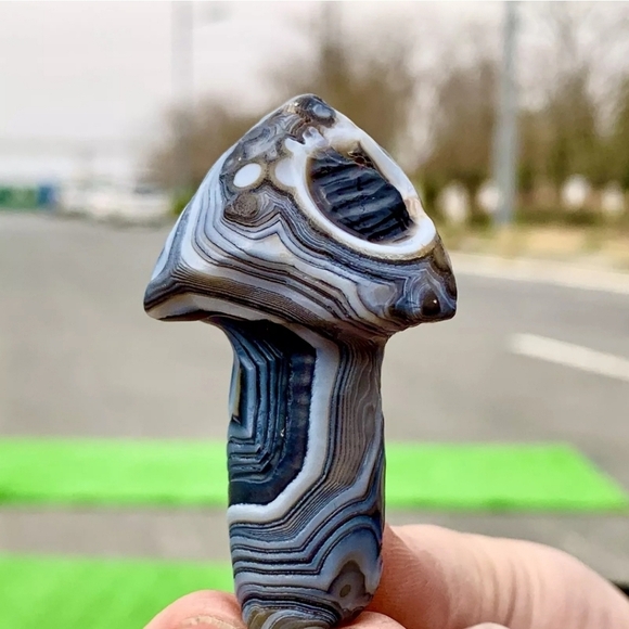 40G RARE Natural Blue Gobi Agate Eye Gemstone Hand Carved Mushroom Madagascar - Picture 11 of 13